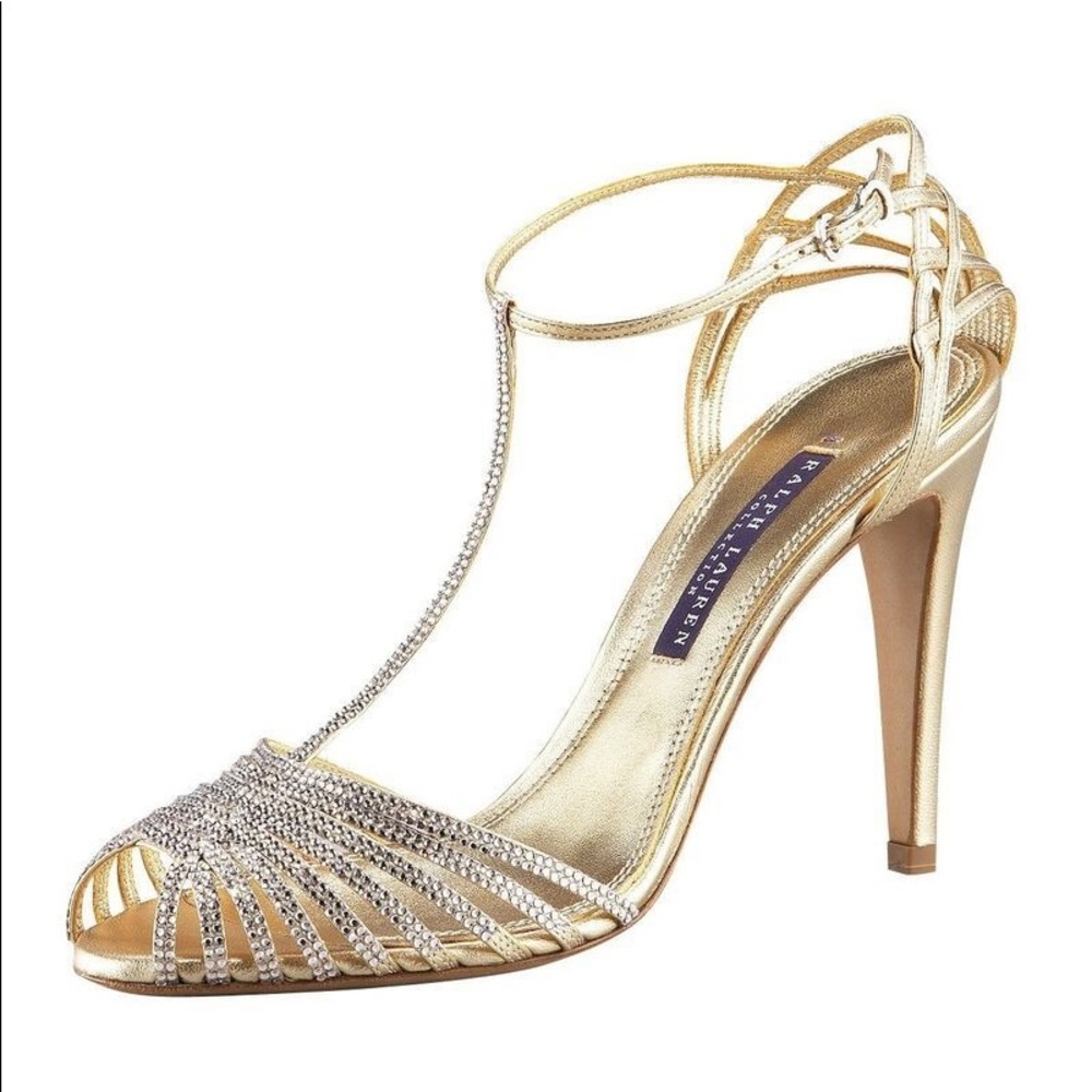 Ralph Lauren jacoba metallic leather crystal heel